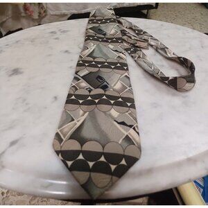 Mens Tie Bruno Piattelli Pure Silk Geometric Design Grays/Browns/Subtle Green